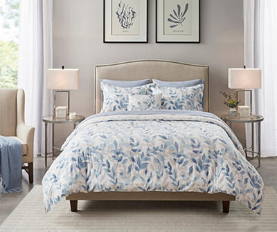 Blue Leaf Print Leisha Reversible California King 8-Piece Comforter Set