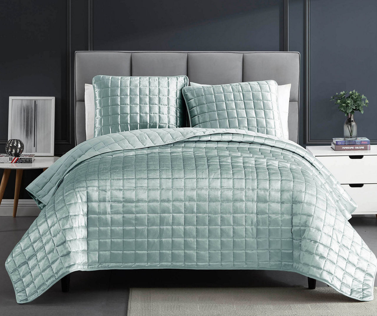 Seafoam SquareQuilted Lyndon 3Piece King Coverlet Comforter Set Big