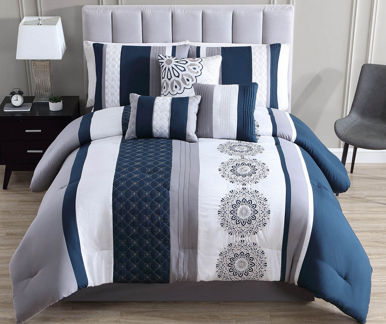 Blue & Gray Floral Mandala Crenshaw Comforter Set 