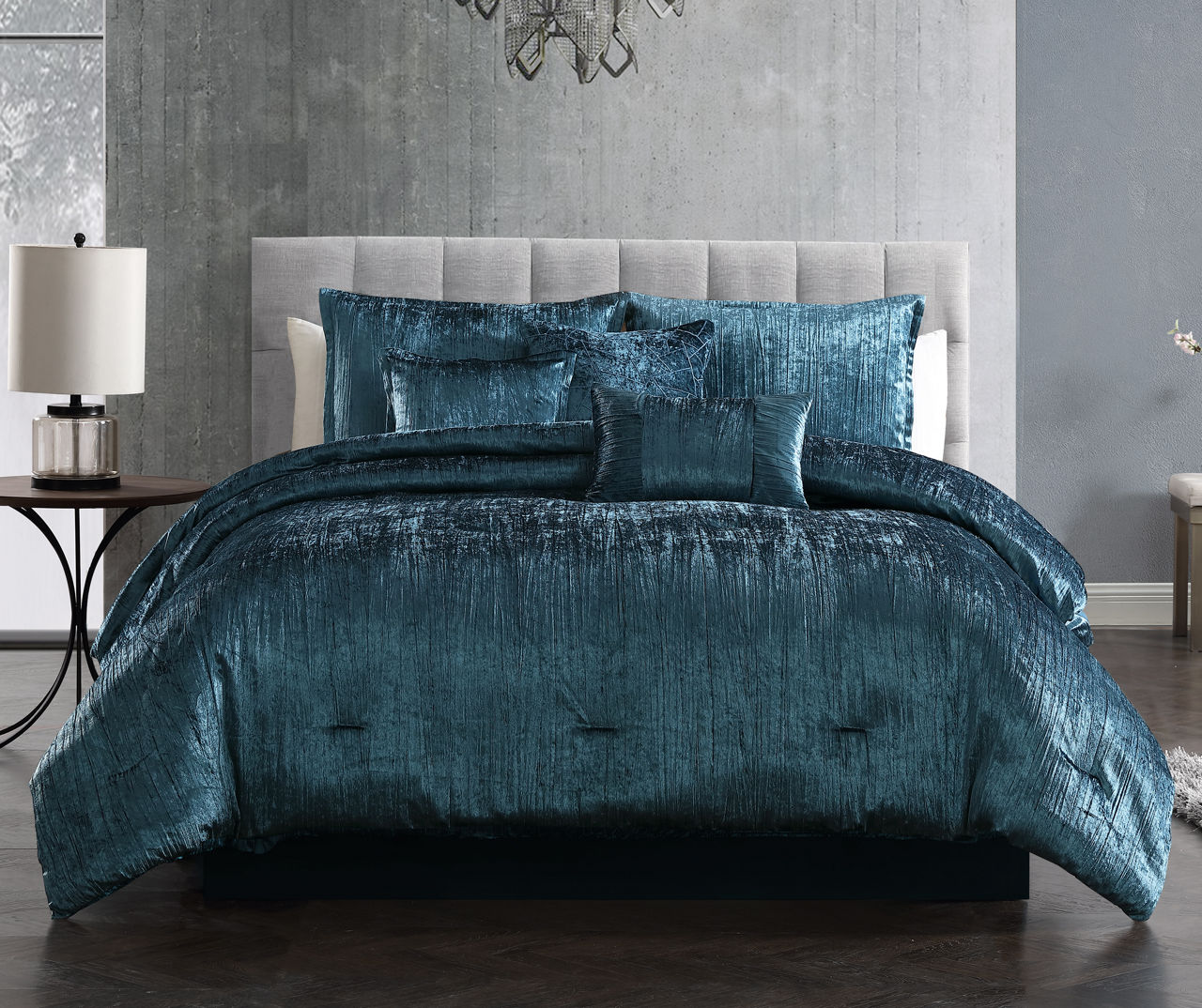 Blue Velvet Crinkle Turin King 7-Piece Comforter Set