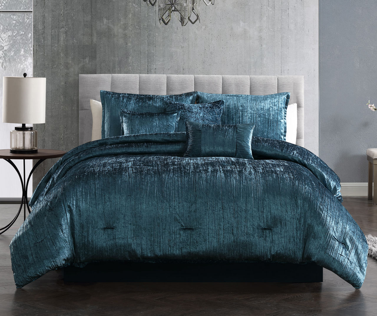Blue Velvet Crinkle Turin Queen 7-Piece Comforter Set