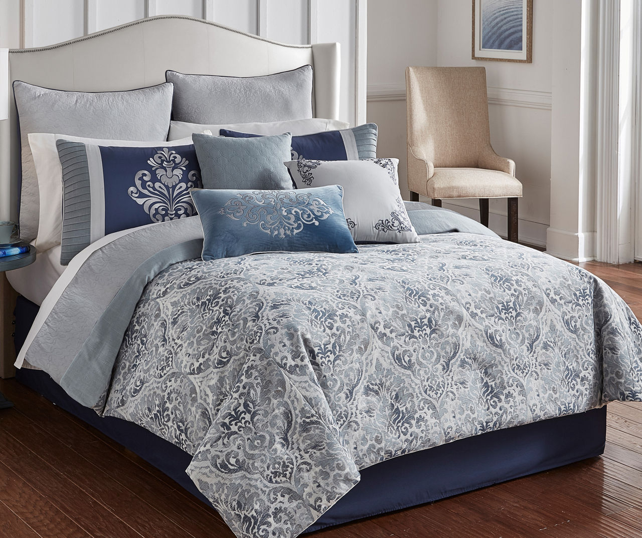 Blue and gray comforter deals set queen