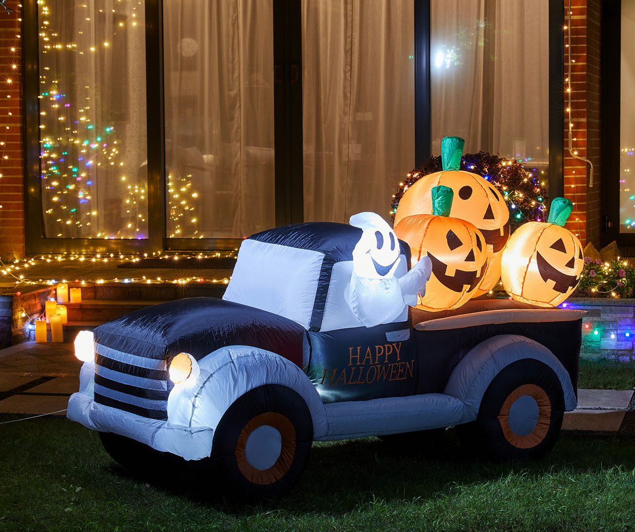 4.91' LED Inflatable Pumpkins & Ghost On Truck