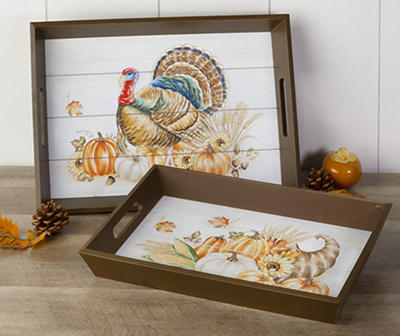 Turkey & Pumpkins 2-Piece Decorative Tray Set
