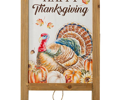 "Happy Thanksgiving" Turkey & Leaves Easel Sign