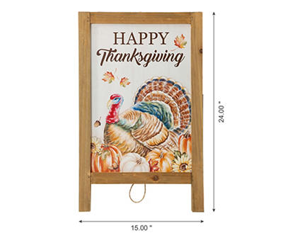 "Happy Thanksgiving" Turkey & Leaves Easel Sign