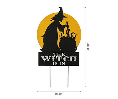 "The Witch Is In" Witch & Cauldron Yard Stake