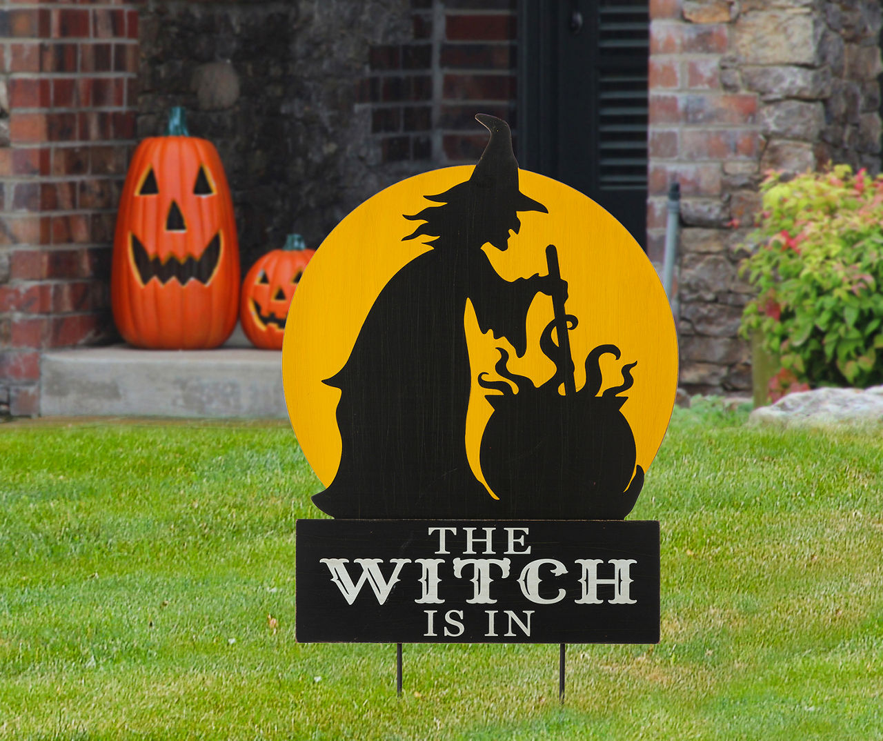 "The Witch Is In" Witch & Cauldron Yard Stake