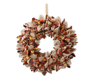 18.5" Burlap & Plaid Fabric Wreath