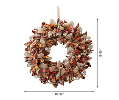 18.5" Burlap & Plaid Fabric Wreath