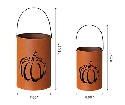 Orange 2-Piece Metal Cutout Pumpkin Thanksgiving Bucket Set