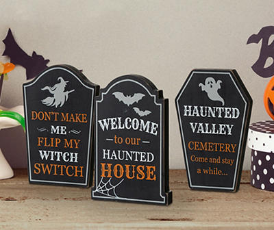 Halloween Sentiments 3-Piece Tombstone Tabletop Decor Set