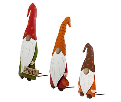 "Hello Pumpkin" Gnome Family 3-Piece Yard Stake Set