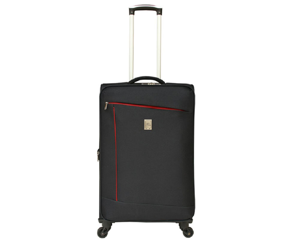 Black 24" Red-Accent Softside Spinner Suitcase