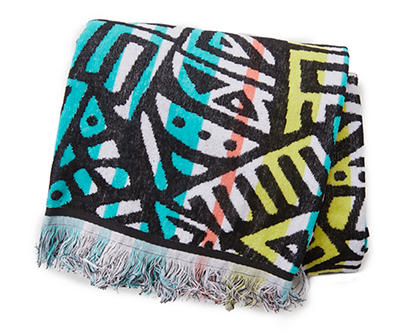 Black & Multicolor Tiki Geometric Jacquard Beach Towel