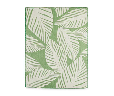Green & Beige Leaf Pattern Outdoor Area Rug, (5' x 7')