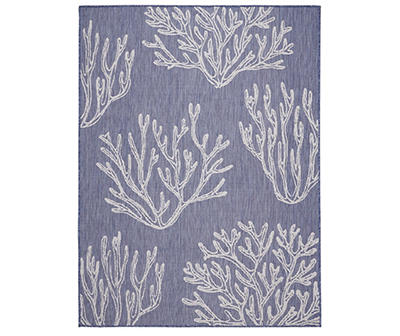 Blue & White Coral Pattern Outdoor Area Rug, (8' x 10')