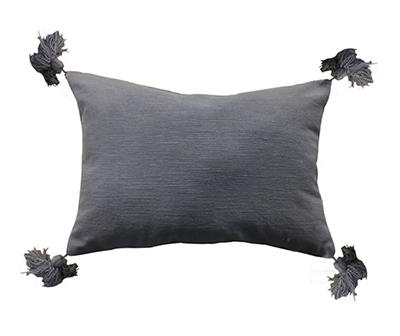 Gray-Blue Tassel-Accent Textured Throw Pillow