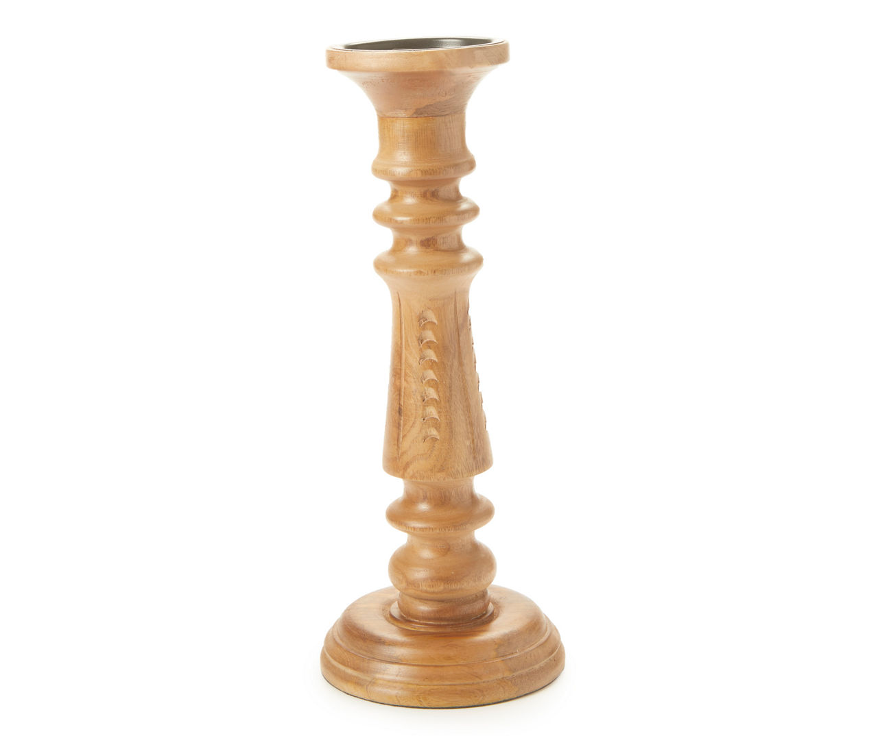 Light Brown Notch-Carved Pillar Candle Holder, (14")