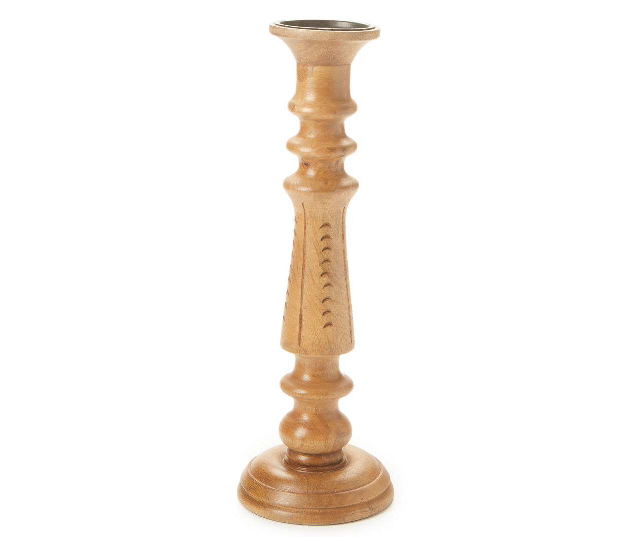 Light Brown Notch-Carved Pillar Candle Holder, (18")