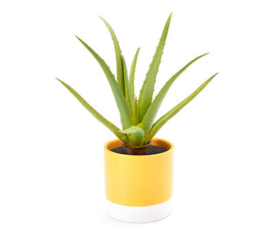 Artificial Aloe in Yellow Ceramic Pot