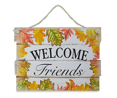 "Welcome Friends" Autumn Leaves Plank Hanging Wall Decor