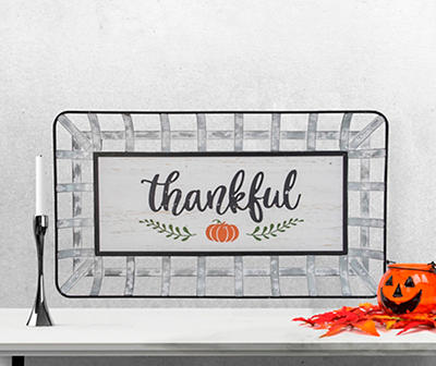 "Thankful" Pumpkin Metal Basket Wall Decor