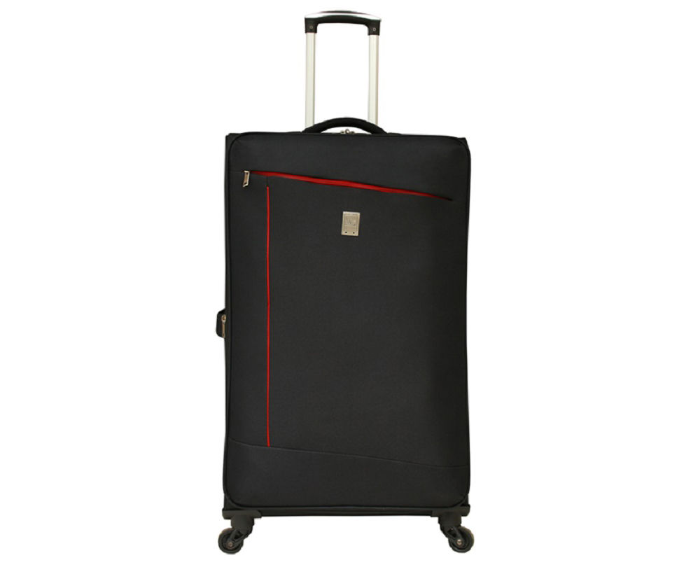 Black 28" Red-Accent Softside Spinner Suitcase