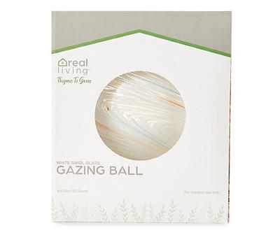 8" White Swirl Glass Gazing Ball