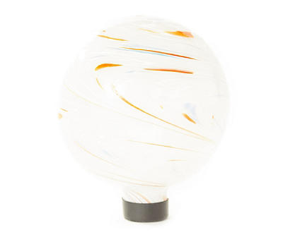8" White Swirl Glass Gazing Ball