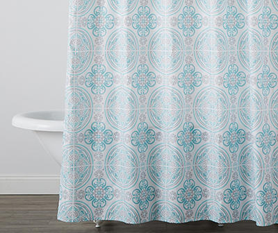 Martha Stewart Everyday Vivi Aqua & Gray Medallion Shower Curtain