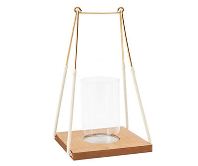 Brown & Beige Wire-Frame Lantern With Cotton Wrap