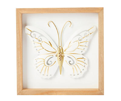 White & Gold Cutout Metal Butterfly Framed Wall Plaque