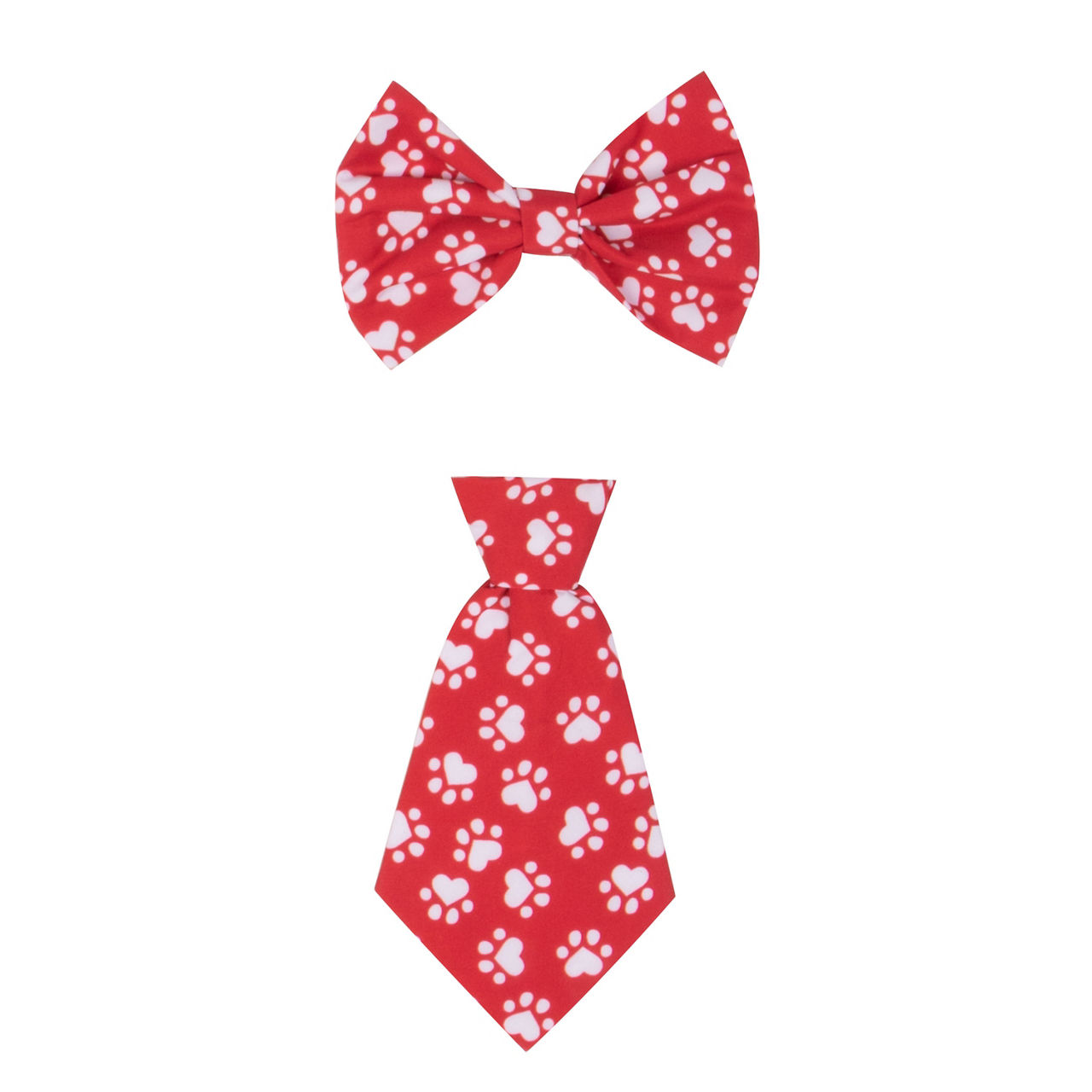 Pet Large Red Heart Paw Print Bow & Tie Collar Slide Set