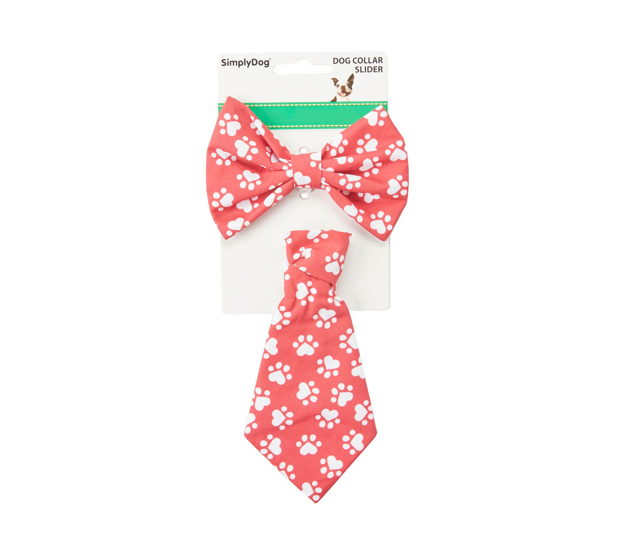 Pet Small/Medium Red Heart Paw Print Bow & Tie Collar Slide Set