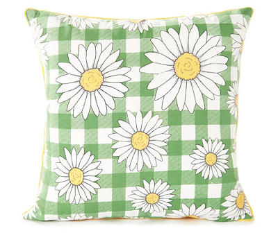 Daisy & Gingham Plaid Outdoor Throw Pillow