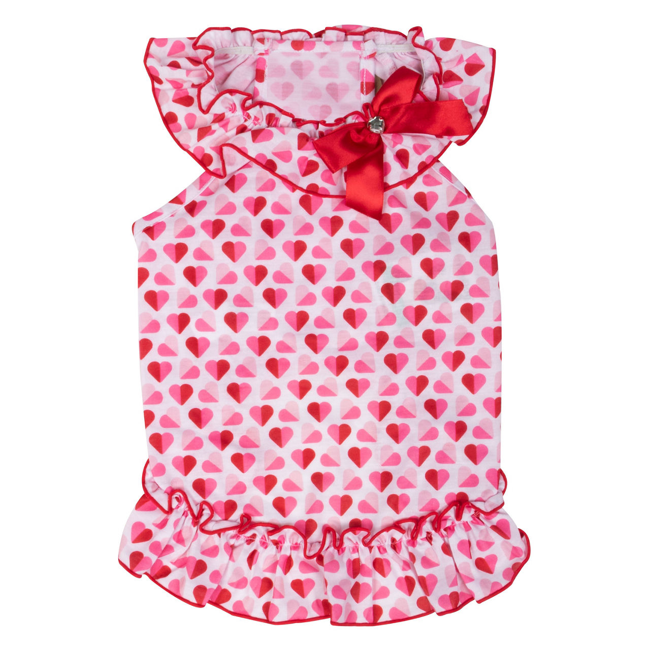 Pet Small Pink & Red Split Heart Ruffle Dress