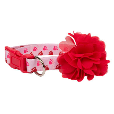Pet Pink & Red Paw Print Flower Collar