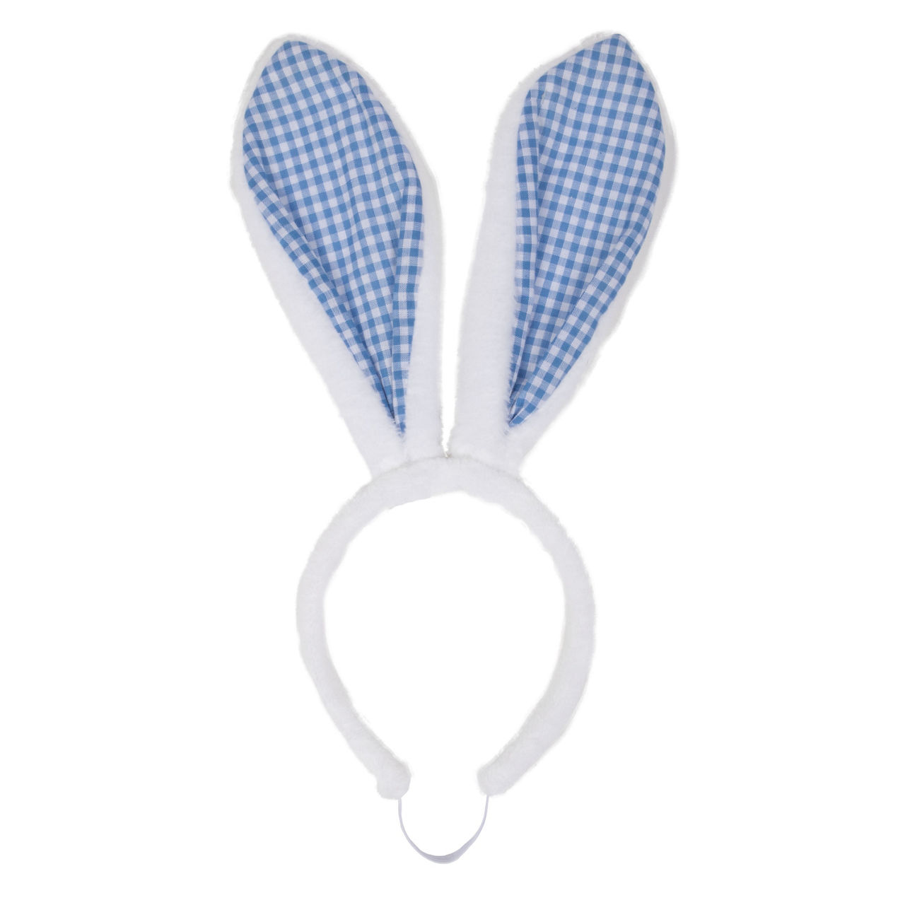 Pet Large White & Blue Gingham Fuzzy Bunny Ear Headband