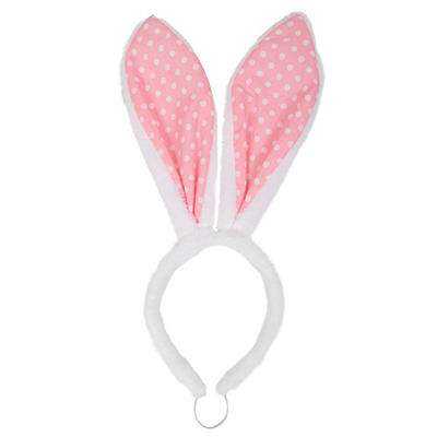 Pet White & Pink Polka Dot Fuzzy Bunny Ear Headband