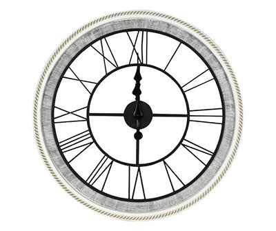 Rustic White Roman Numeral Round Wall Clock
