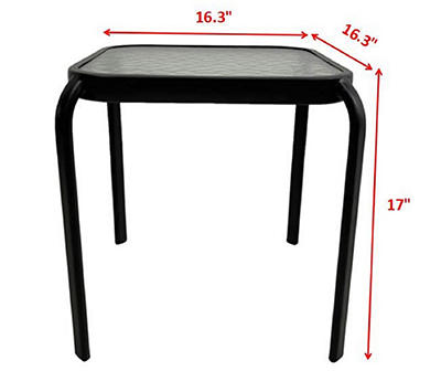 Glass Top & Steel Square Stack Patio Side Table
