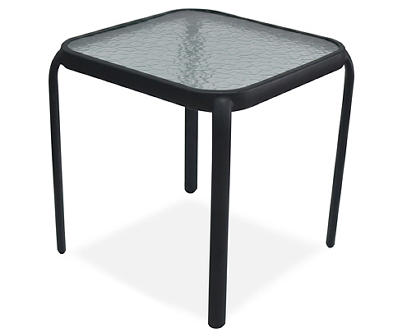 Glass Top & Steel Square Stack Patio Side Table