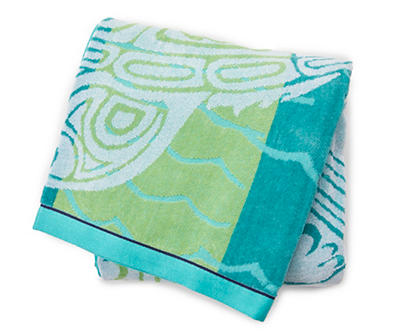 Blue & Green Turtle Color Block Jacquard Beach Towel