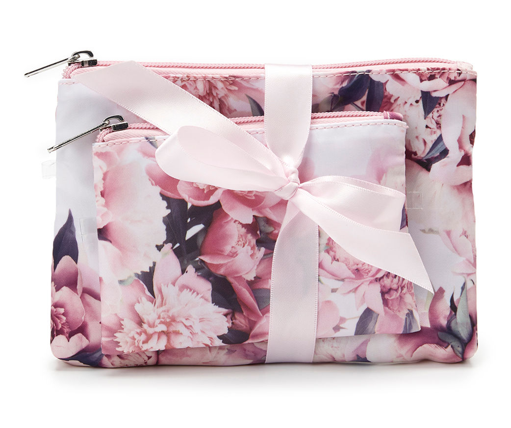 NEW - Twelve NYC small makeup bags set of 2 - pink floral