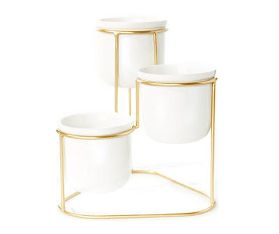 White 3-Pots with Gold Metal Stand