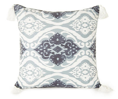 Gray Ikat Outdoor Throw Pillow with Tassels
