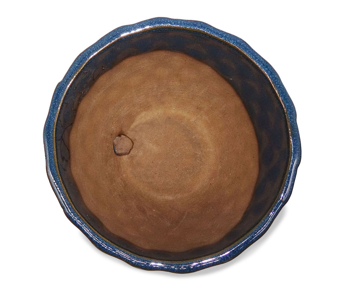 7.5" Blue Diamond-Lattice Beveled Ceramic Planter