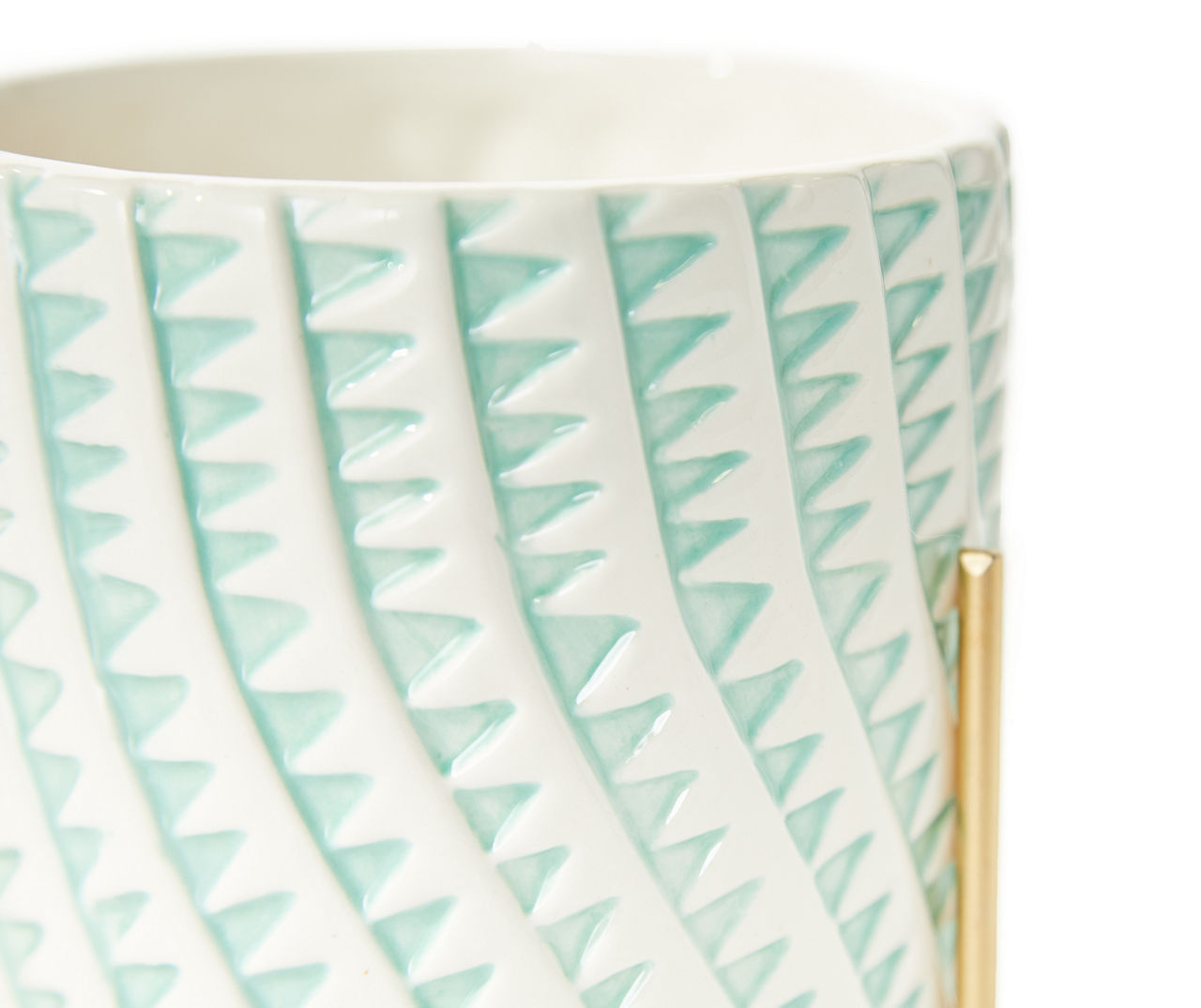 7.5" Aqua Triangle Ceramic Planter with Gold Raised Metal Stand