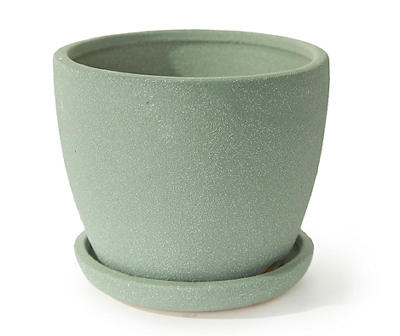 Real Living Matte Green Speckled Ceramic Planter with Saucer